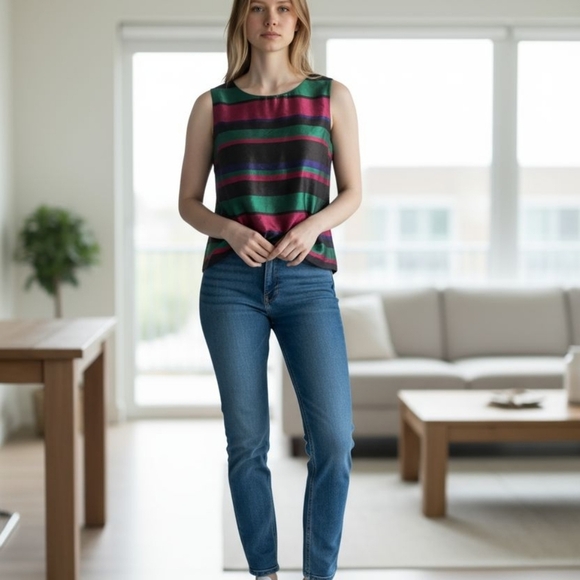 Talbots Tops - EUC Talbots S. 12 Sleeveless‎ Shimmer Top 100% Silk Multicolor Work Tank Women